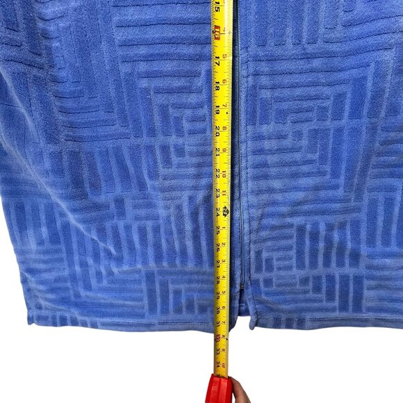 Stan Herman Womens Hooded Full Zip Bath Robe PL Blue Plush Pockets Short Sleeve - Picture 10 of 11